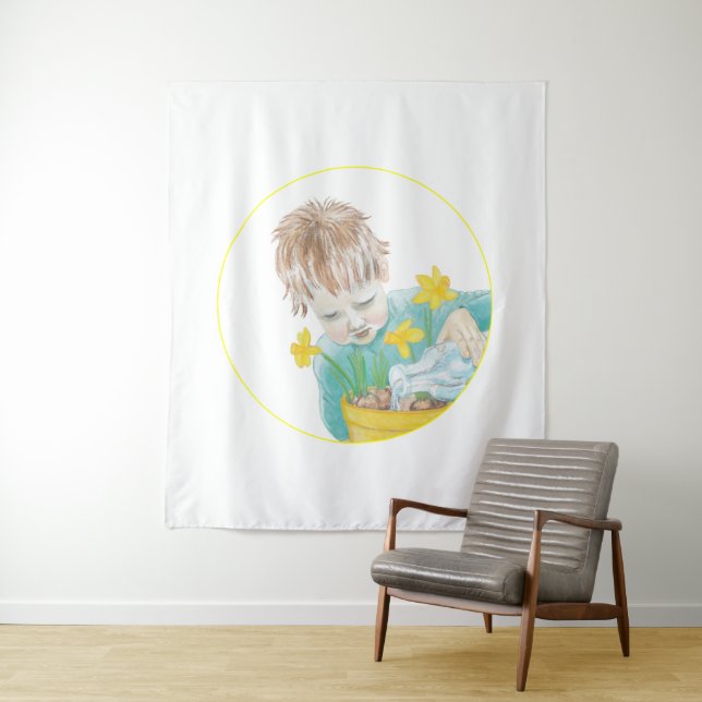 Boy With Daffodils  Tapestry (In Situ)