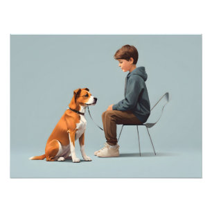 Boy with dog art photo print