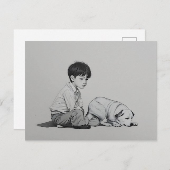 Boy with dog art postcard (Front/Back)