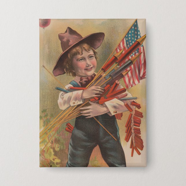 Boy with Fireworks, American Flag, Patriotic Print (Front)