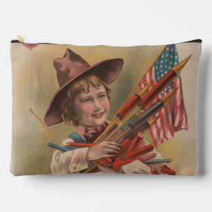 Boy with Fireworks, American Flag, Patriotic Print Accessory Pouch
