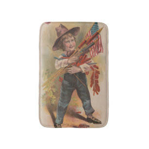 Boy with Fireworks, American Flag, Patriotic Print Bath Mat