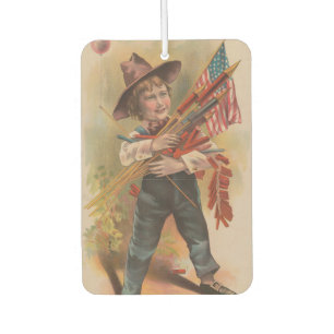 Boy with Fireworks, American Flag, Patriotic Print Car Air Freshener