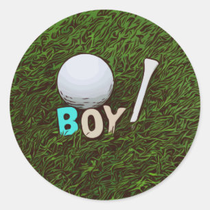 Boy with golf ball and tee on grass Sticker