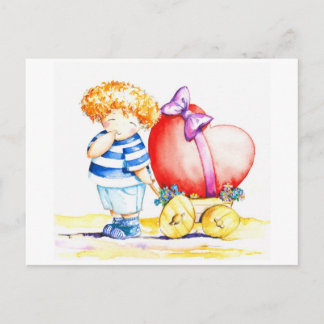 Boy with heart postcard