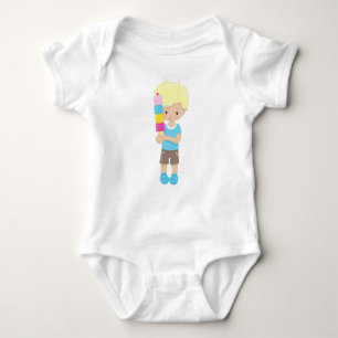 Boy With Ice Cream, Blonde Hair, Ice Cream Cone Baby Bodysuit