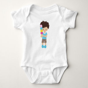 Boy With Ice Cream, Brown Hair, Ice Cream Cone Baby Bodysuit
