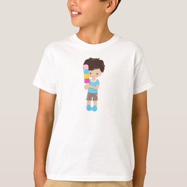 Boy With Ice Cream, Brown Hair, Ice Cream Cone T-Shirt (Front)