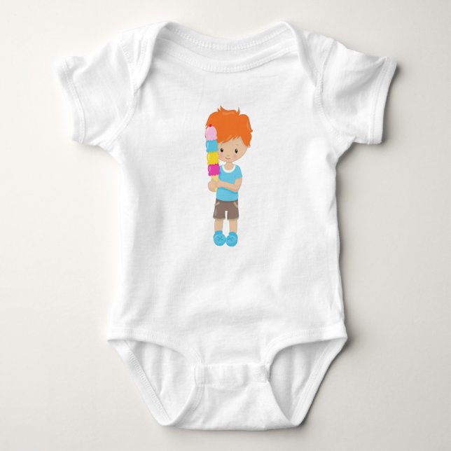 Boy With Ice Cream, Orange Hair, Ice Cream Cone Baby Bodysuit (Front)