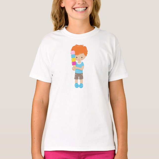 Boy With Ice Cream, Orange Hair, Ice Cream Cone T-Shirt (Front)