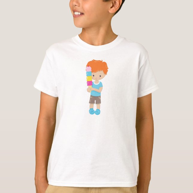 Boy With Ice Cream, Orange Hair, Ice Cream Cone T-Shirt (Front)