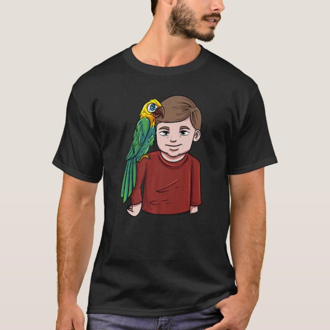 Boy with Parrot Macaw Bird T-Shirt (Front)