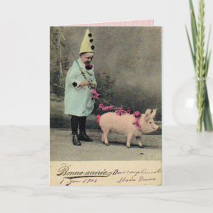 Boy With Pig Fashion Plate Card