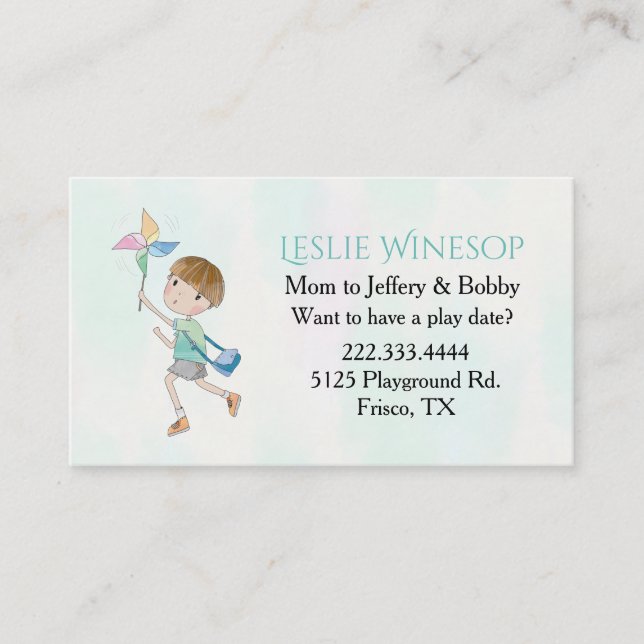 Boy with Pinwheel Mummy Play Date Card (Front)