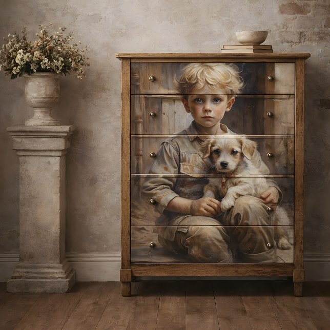 Boy with Puppy Decoupage Tissue Paper (Creator Uploaded)