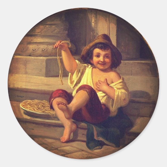 Boy with Spaghetti by Julius Moser  (c. 1808) Classic Round Sticker (Front)