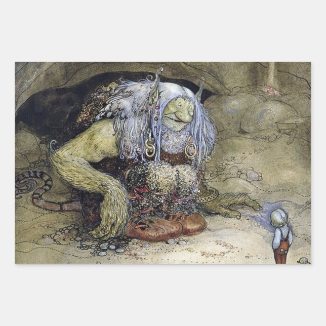 “Boy with Troll” by John Bauer Wrapping Paper Sheet (Front)