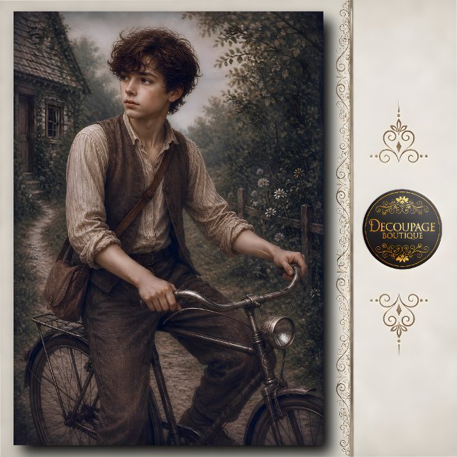 Boy with Vintage Bicycle Decoupage Tissue Paper (Boy with Vintage Bicycle Decoupage Tissue Paper)