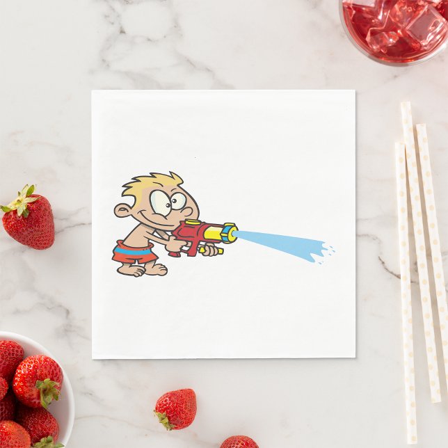 Boy with Water Gun Summer Fun Napkin (Creator Uploaded)