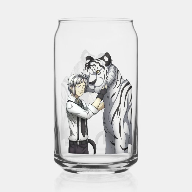 Boy with White Tiger Can Glass (Front)