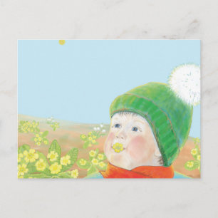 Boy with  Wild Primroses  Holiday Postcard