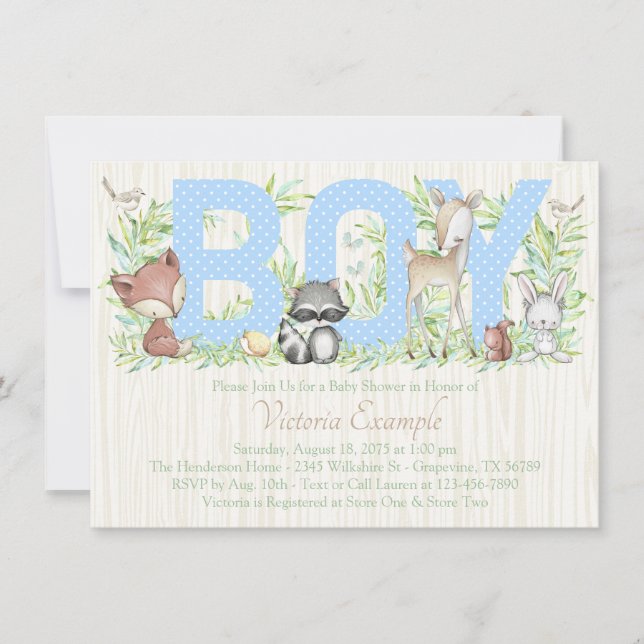 Boy Woodland Baby Animal Baby Shower Invitation (Front)