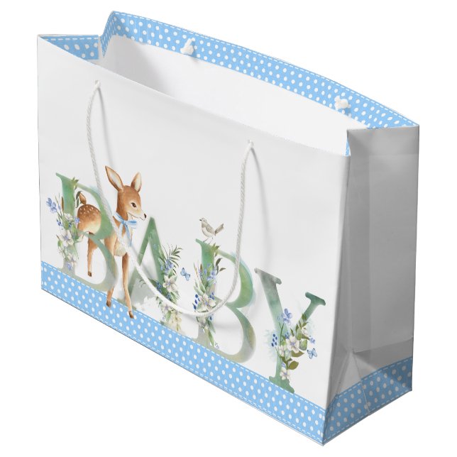 Boy Woodland Deer Baby Shower Baby Gift Large Gift Bag (Back Angled)