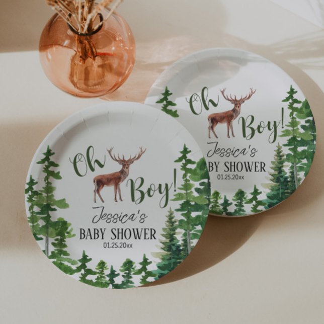 Boy Woodland Deer Baby Shower Paper Plate (Creator Uploaded)
