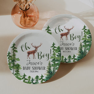 Boy Woodland Deer Baby Shower Paper Plate