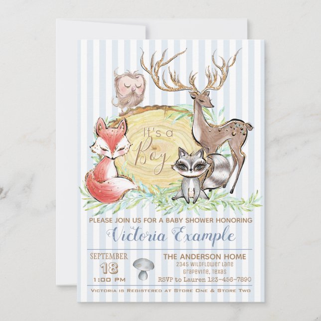 Boy Woodland Forest Baby Shower Invitation (Front)