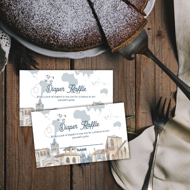 Boy World Map Airplane Diaper Raffle Baby Shower  Enclosure Card (Boy World Map Airplane Diaper Raffle Baby Shower Enclosure Card)