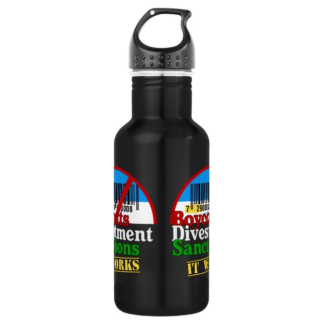 Boycotts Divestment Sanctions Avoid barcode 729 532 Ml Water Bottle (Front)