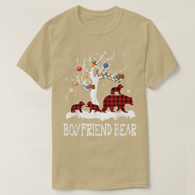 Boyfriend Bear Christmas Pajama Red Plaid Buffalo  T-Shirt (Design Front)