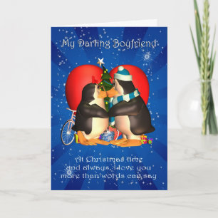 Boyfriend Christmas Card With Kissing Penguins Hea