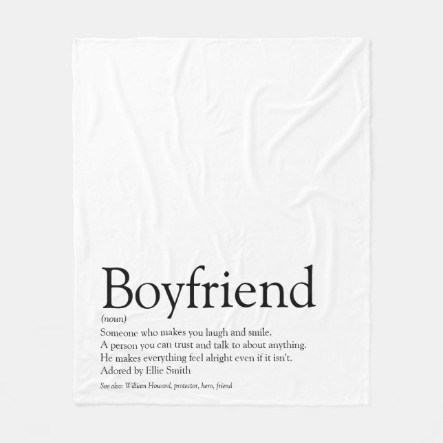 Boyfriend Definition Black and White Cool Fun Fleece Blanket (Front)