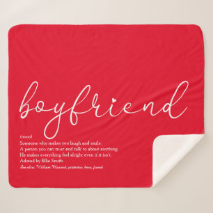 Boyfriend Definition Love Heart Elegant Script Red Sherpa Blanket