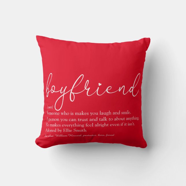 Boyfriend Definition Stylish Script Love Heart Red Cushion (Front)