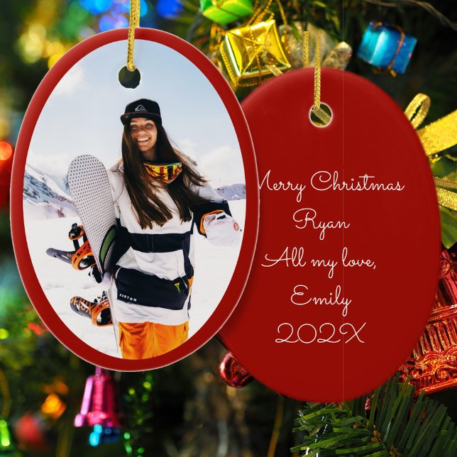Boyfriend Girlfriend Oval Photo Christmas  Ceramic Tree Decoration (Creator Uploaded)