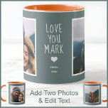 Boyfriend Husband Photo Text Grey C13 Anniversary  Mug<br><div class="desc">My customisable mug is designed to bring a touch of elegance to your daily routine. The mug features a sleek, coloured background complemented by two photos with chic white borders, a personalised message, and 'who from' detail, all in crisp white to stand out against the colour of your choice. My...</div>