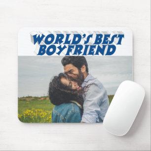 Boyfriend Photo with sea blue text Mouse Pad