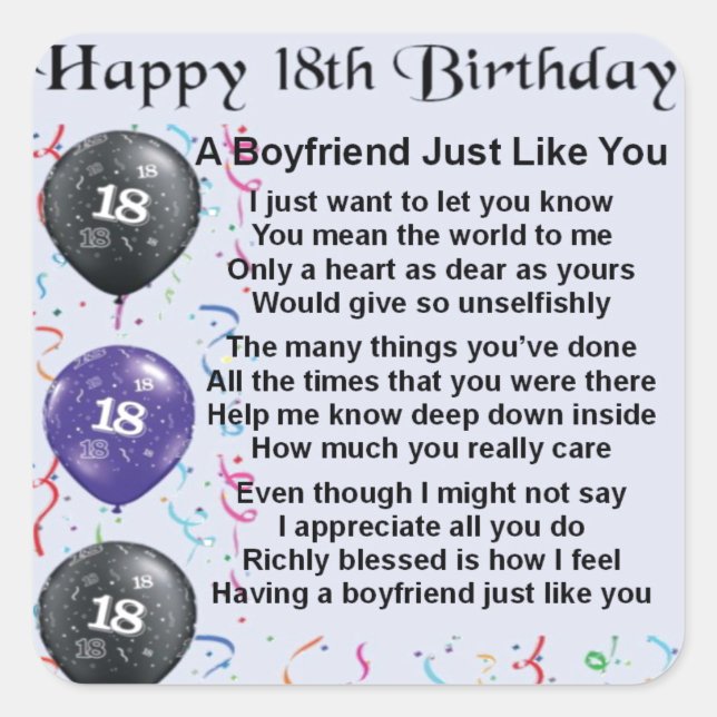 Boyfriend Poem - 18th Birthday Square Sticker (Front)