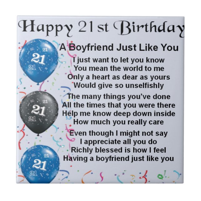 Boyfriend Poem - 21st Birthday Tile (Front)