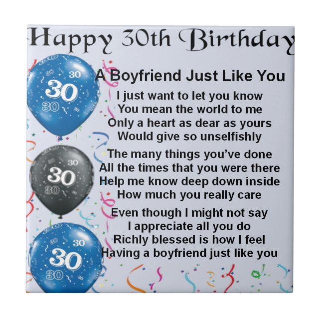 Boyfriend poem 30th Birthday Tile (Front)