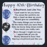 Boyfriend poem - 40th Birthday Square Sticker<br><div class="desc">A great gift for a boyfriend on his 40th birthday</div>