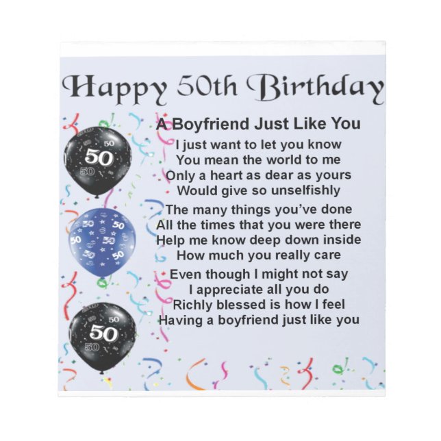 Boyfriend poem 50th birthday notepad (Front)