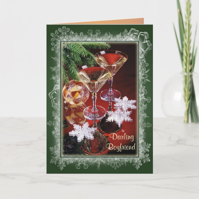 Boyfriend. Romantic Christmas card.Glasses of wine Holiday Card (Front)