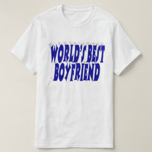 Boyfriend with blue typography T-Shirt