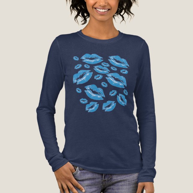 Boyish Blue Lip Print Flirtatious Fun Tri-Blend Shirt (Front)
