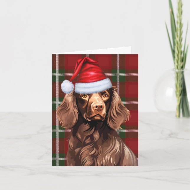 Boykin Spaniel Christmas Dog Red Plaid Christmas Holiday Card (Front)