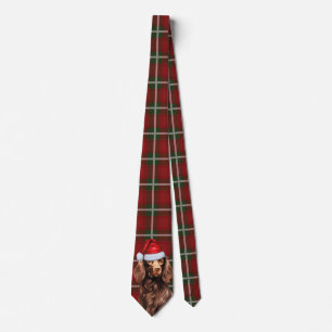 Boykin Spaniel Dog Deep Red Plaid Christmas Tie